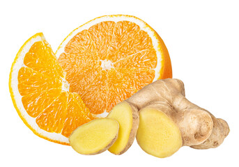 Ginger and orange isolated on white or transparent background.