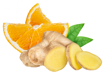 Ginger and orange isolated on white or transparent background.