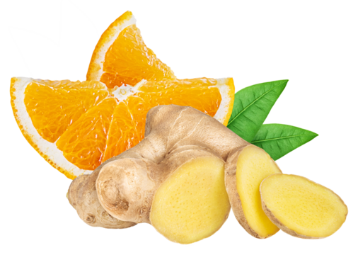 Ginger and orange isolated on white or transparent background.