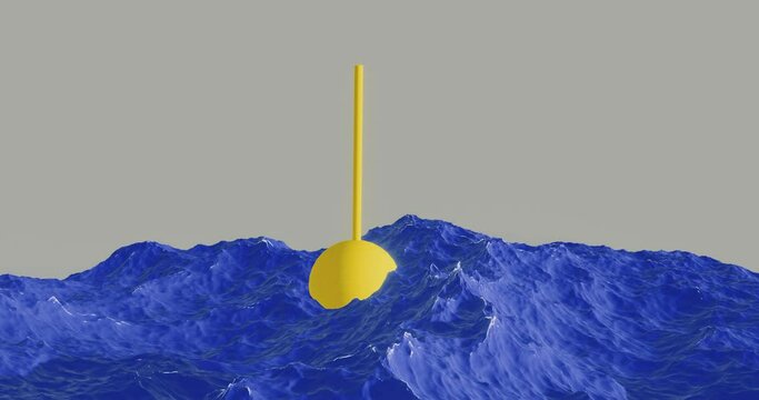 A yellow float floats slowly on the waves of a blue ocean with clear water.