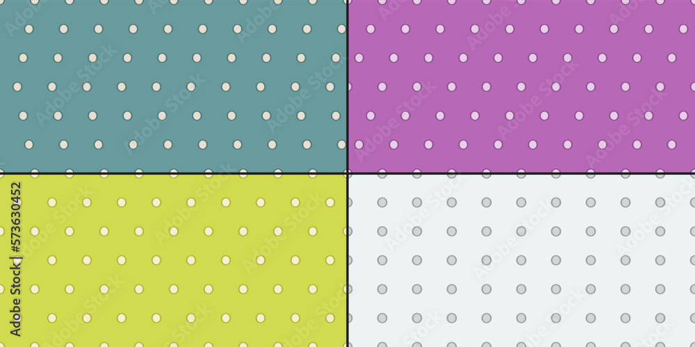 Poster Set of four variants polka dots, seamless vector pattern. Print for textiles, pillows, clothes, packaging, stationery, wallpaper, interior.