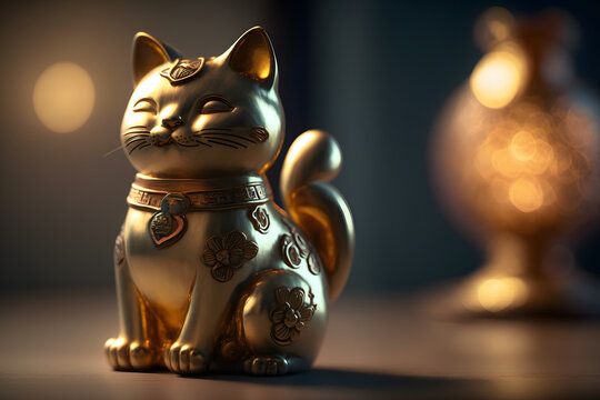 Sculpture d'un chat en or &raquo; IA g&eacute;n&eacute;rative