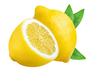 Lemon fruit isolated on white or transparent background.