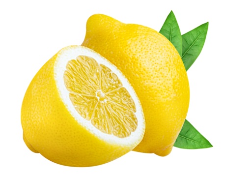 Lemon fruit isolated on white or transparent background.