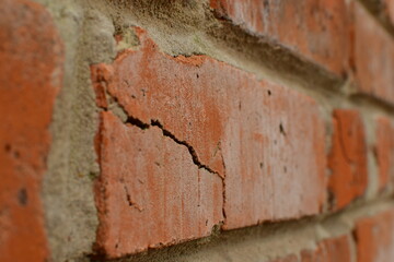 Background: refractories red bricks with crack