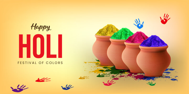 holi powder on clay pot with color splash indian holi festival decoration