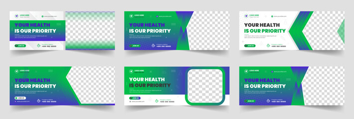 set of 06 Mega collection Medical healthcare social media timeline cover and web banner template. Healthcare Social Media web Banner Template bundle. Medical doctor healthcare social media web banner