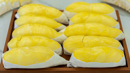 Lots of durian ready to eat Durian is a popular fruit in Asia, Thailand's famous tropical fruit.	
