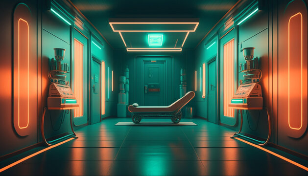 Neon Retro Futuristic Hospital Generative AI	