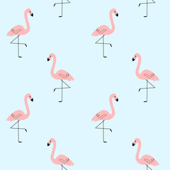 Obraz premium Seamless trendy pattern with flamingo. Cartoon vector illustration for prints, clothing, packaging and postcards.
