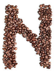 Alphabet letter of Brazilian black coffee beans