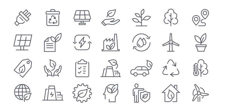 Ecology & energy icons line