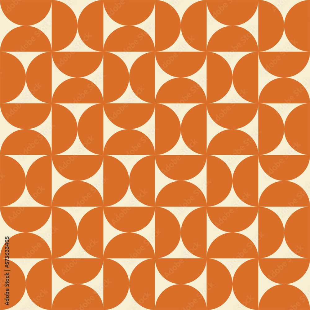 Poster trendy geometric seamless pattern with orange semicircles on a beige background. modern abstract mon