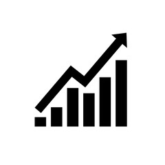 Chart graph. Black Icon graph growth with arrow isolated on white background. Hologram positive percentage. Growth direction design business management concept. Analysis pie chart. Vector illustration