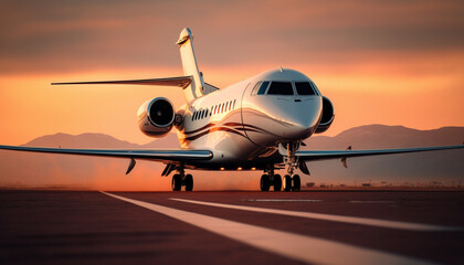 Fototapeta na wymiar Private business jet on the runway generative AI 