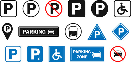 Parking icon set. Car Parking Icon. Parking and traffic signs isolated on white background.