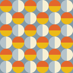 Obraz premium Trendy geometric seamless pattern with colorful circles on a blue background. Modern abstract background. Vector illustration