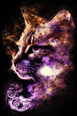 AI generated portrait of a cat made of nebula and stardust