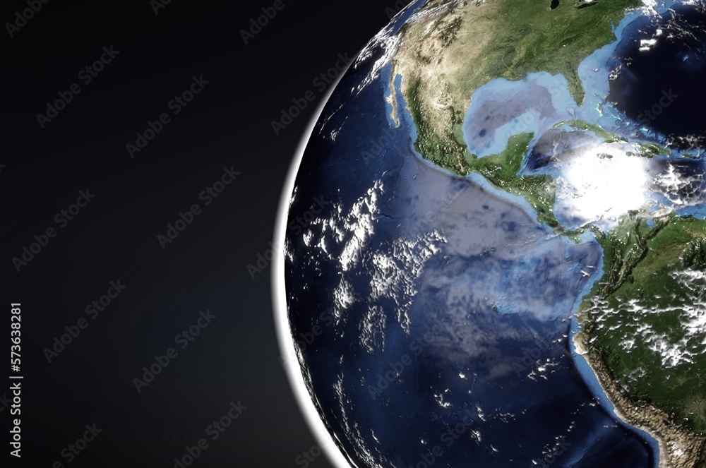 Wall mural Earth globe view from space on dark background