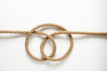 Rope loop on white background, knot with jutte rope