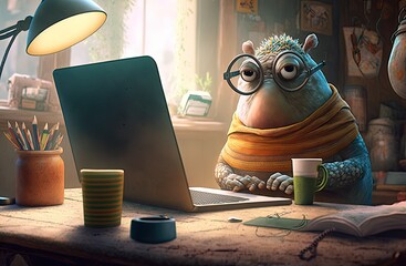 Surreal animal working on a laptop