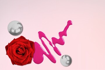 Romantic rose flower and disco balls