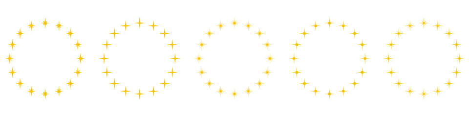 Modern Round Award Frame with Gold Stars Pictogram. Golden Stars in Circle Shape Silhouette Icon Set. Circular Decor Ornament Icon on White Background. Isolated Vector Illustration