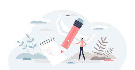 Obraz premium Writing life goals and make resolution list for future tiny person concept, transparent background. Motivational commitment with wish checklist illustration. Write down ambitions to come true.