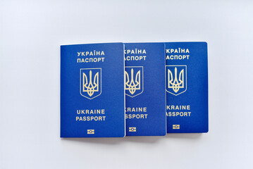 Passport of a citizen of Ukraine, close-up. Inscription in Ukrainian Ukraine Passport