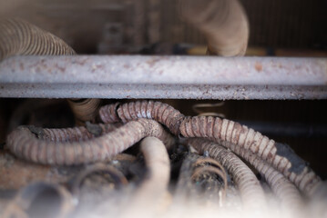 Pipes of burnt car engine