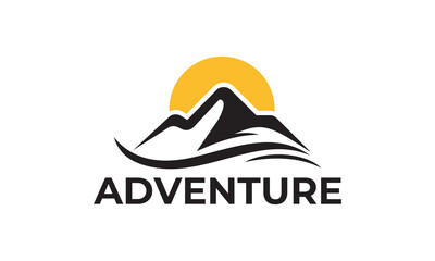 Fototapeta na wymiar mountain with sun logo design. adventure travel symbol vector illustration.