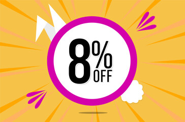 8 percent off. Orange banner with floating pink and white balloon for easter special offer and promotion