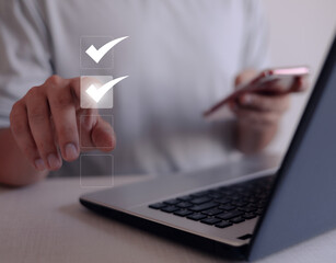 business people making valid marks to approve checklist documents, iso