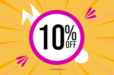 10 percent off. Orange banner with floating pink and white balloon for easter special offer and promotion