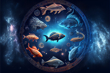 Pisces zodiac sign horoscope astrological background