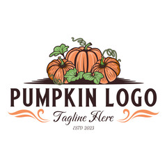 pumpkin farm logo. pumpkin fruit icon, healthy vegetable fruit, design for organic vegetable label, pumpkin farmer etc