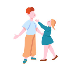 Happy Brother and Sister Playing Together Vector Illustration