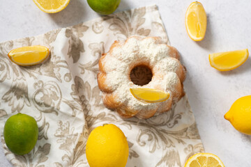 Delicious lemon tart on light background