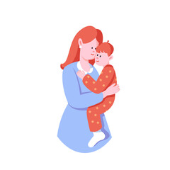 Young Mother Holding Her Son with Arms Embracing Him Vector Illustration
