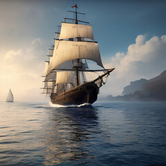 Fototapeta na wymiar ultra realistic sailing ship generative ai