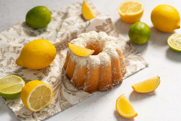 Delicious lemon tart on light background