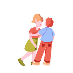 Happy Brother and Sister Playing Together Vector Illustration