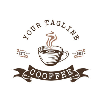 coffee logo. cup, vintage style coffee, design for coffee business, coffee shop or coffee label