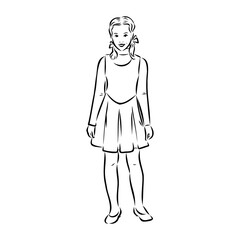 Schoolchildren go to school hand in hand. Sketch.