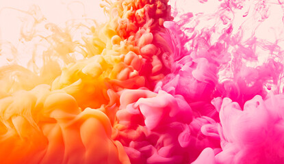 Orange flowing ink paint explosion abstract background