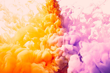 Orange vibrant ink paint explosion abstract background