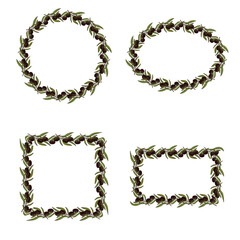 Set of olive wreaths; round olive frames for greeting cards, wedding cards, invitations, posters, banners, products labels