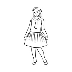 Schoolchildren go to school hand in hand. Sketch.