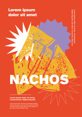 Nachos. Price tag or poster design. Set of vector illustrations. Typography. Vintage pencil sketch. Engraving style. Labels, cover, t-shirt print, painting.
