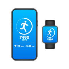 Activity and fitness tracker app. App for morning jogging or fitness. Walk steps.